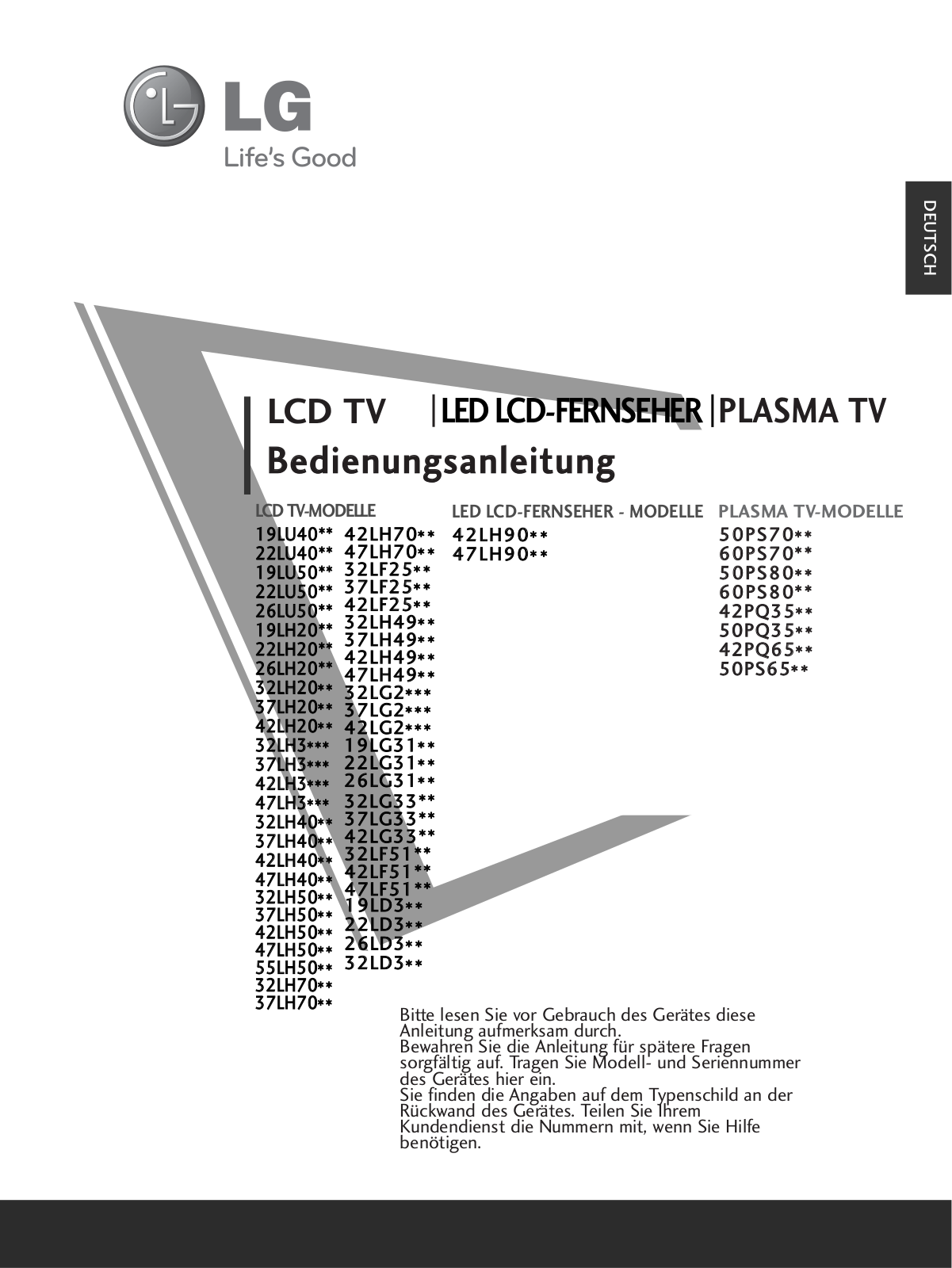 Lg 42PQ3500, 32LH4000, 50PQ3500, 37LH4900, 422100 User Manual