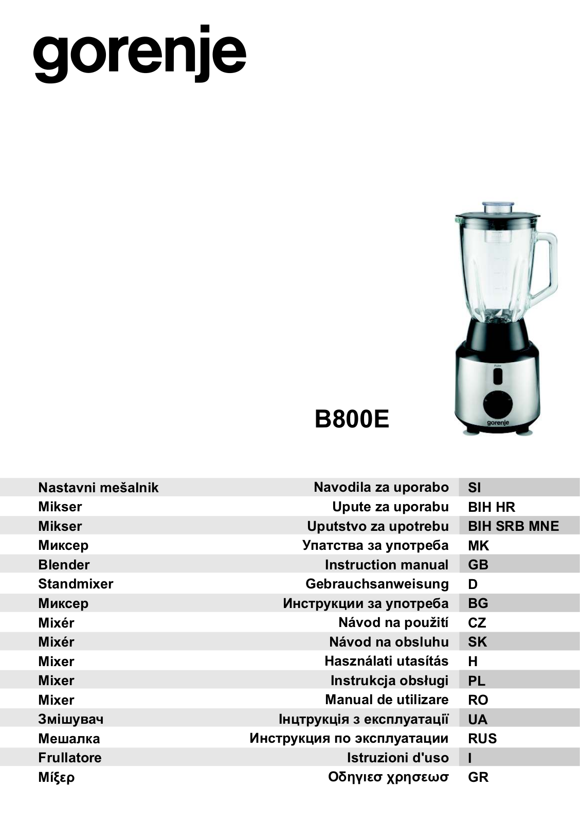 Gorenje B800E User Manual