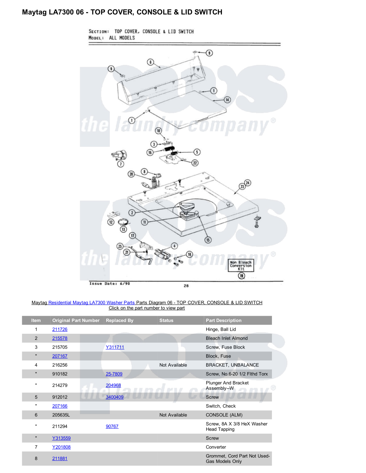 Maytag LA7300 Parts Diagram