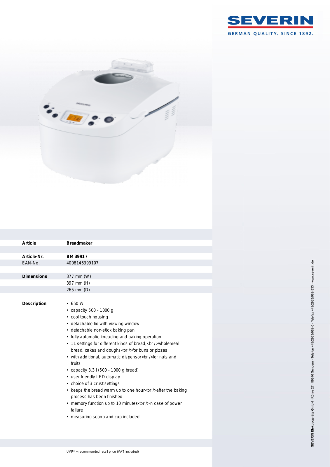 Severin BM 3989, BM 3991 User Manual - ManualMachine.com