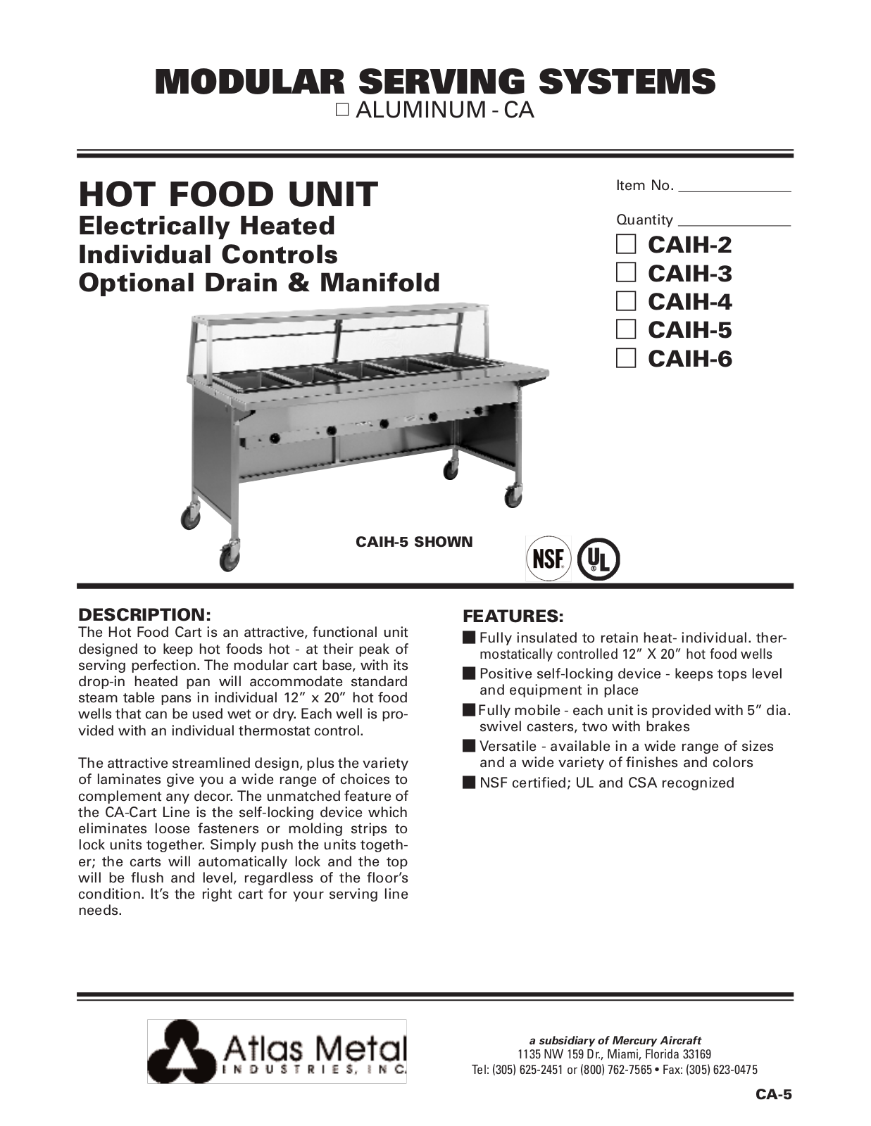 Atlas Metal CAIH-6 User Manual