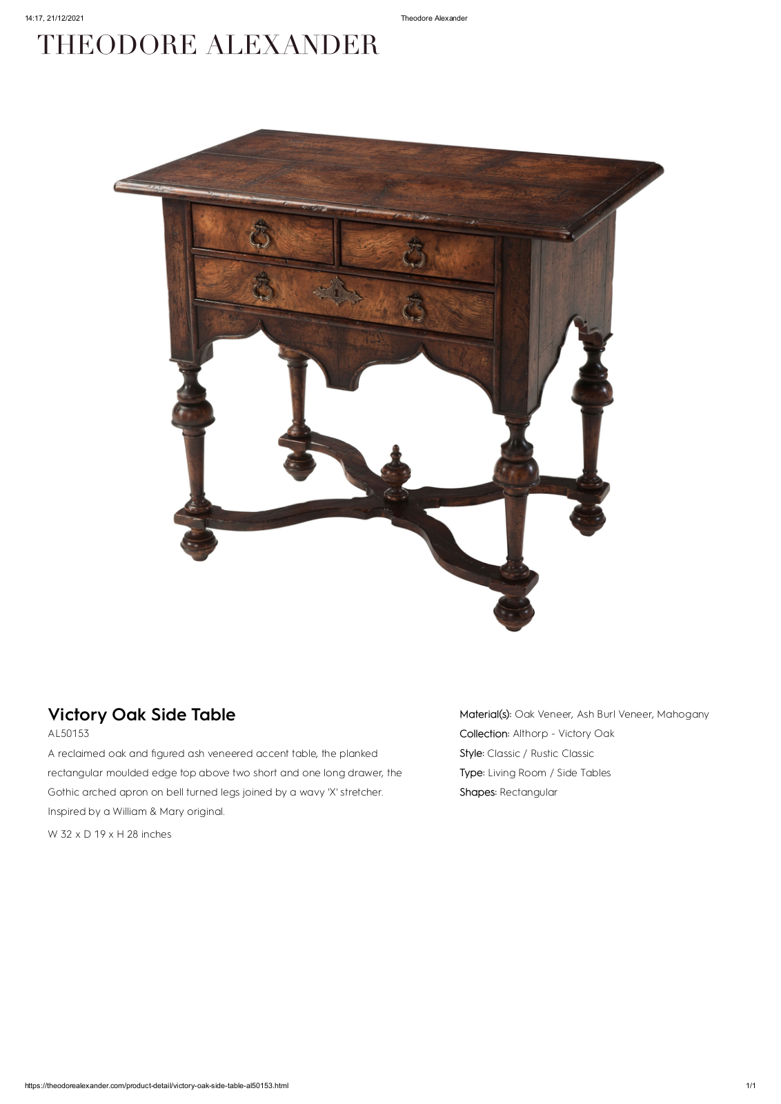 Theodore Alexander FPLJ1487 Specifications - ManualMachine.com