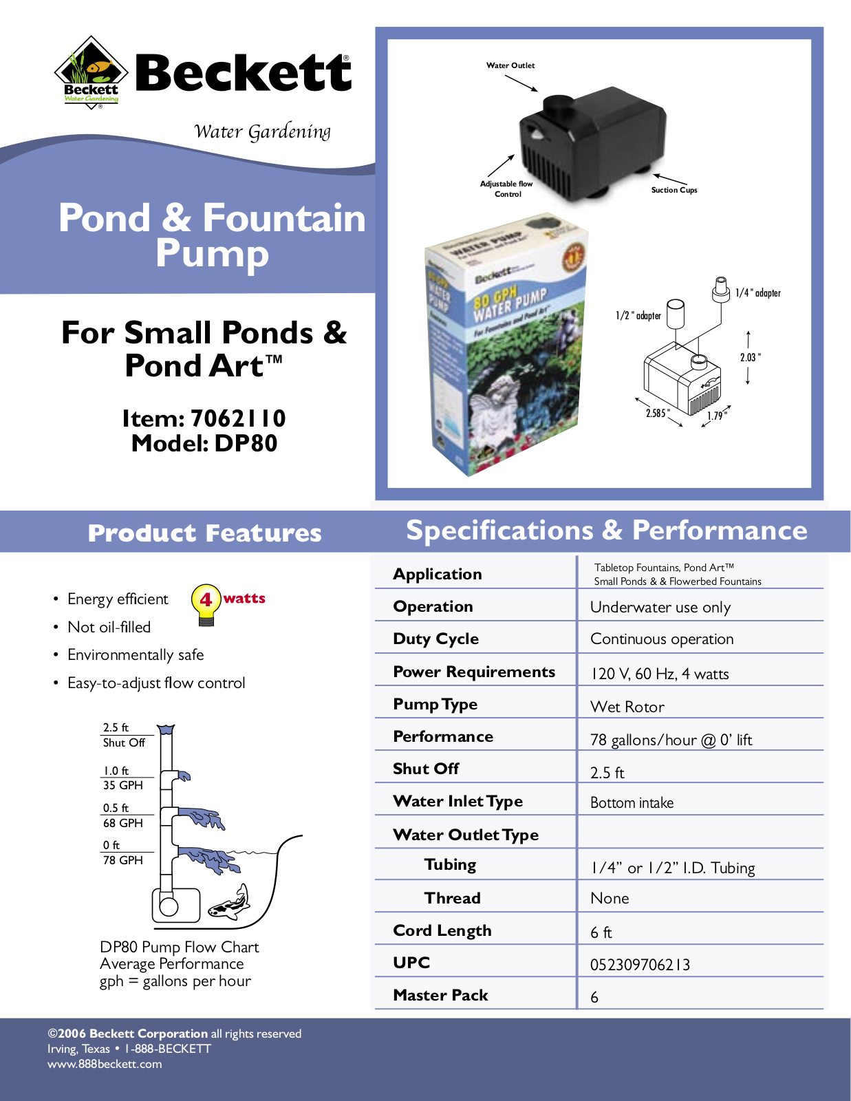 Beckett Water Gardening DP80 User Manual