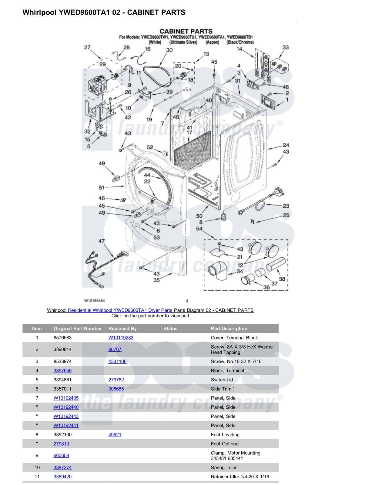 Whirlpool YWED9600TA1 Parts Diagram