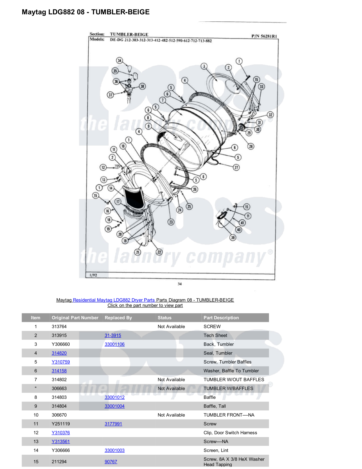 Maytag LDG882 Parts Diagram