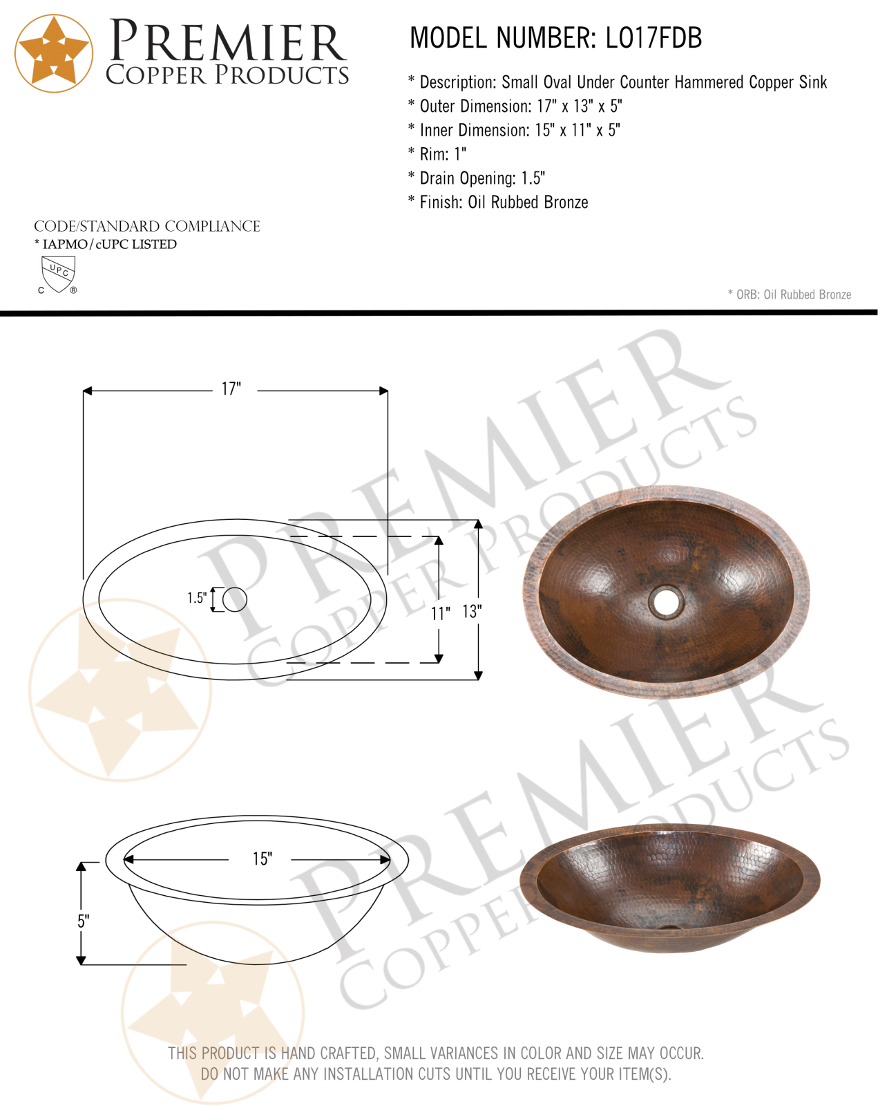 Premier Copper Products IER1013 Specifications - ManualMachine.com