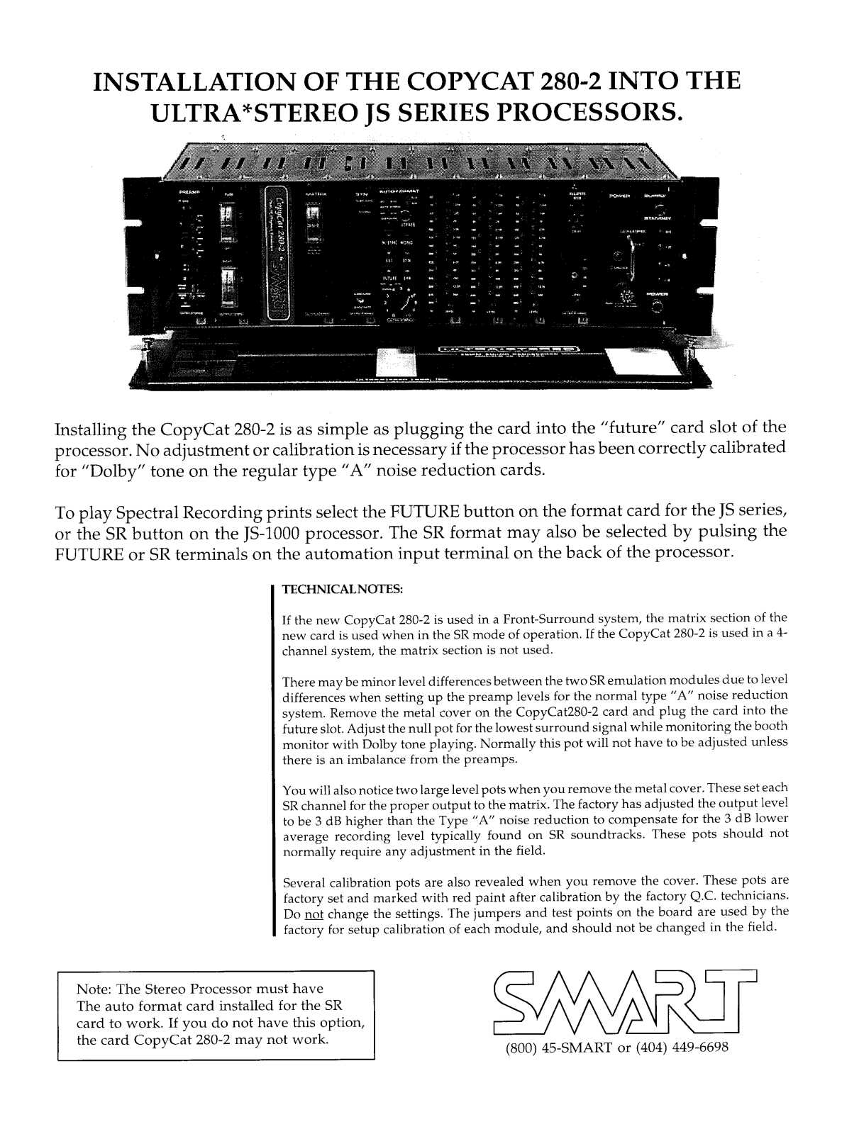 Smart COPYCAT 280-2 INSTALLATION Manual