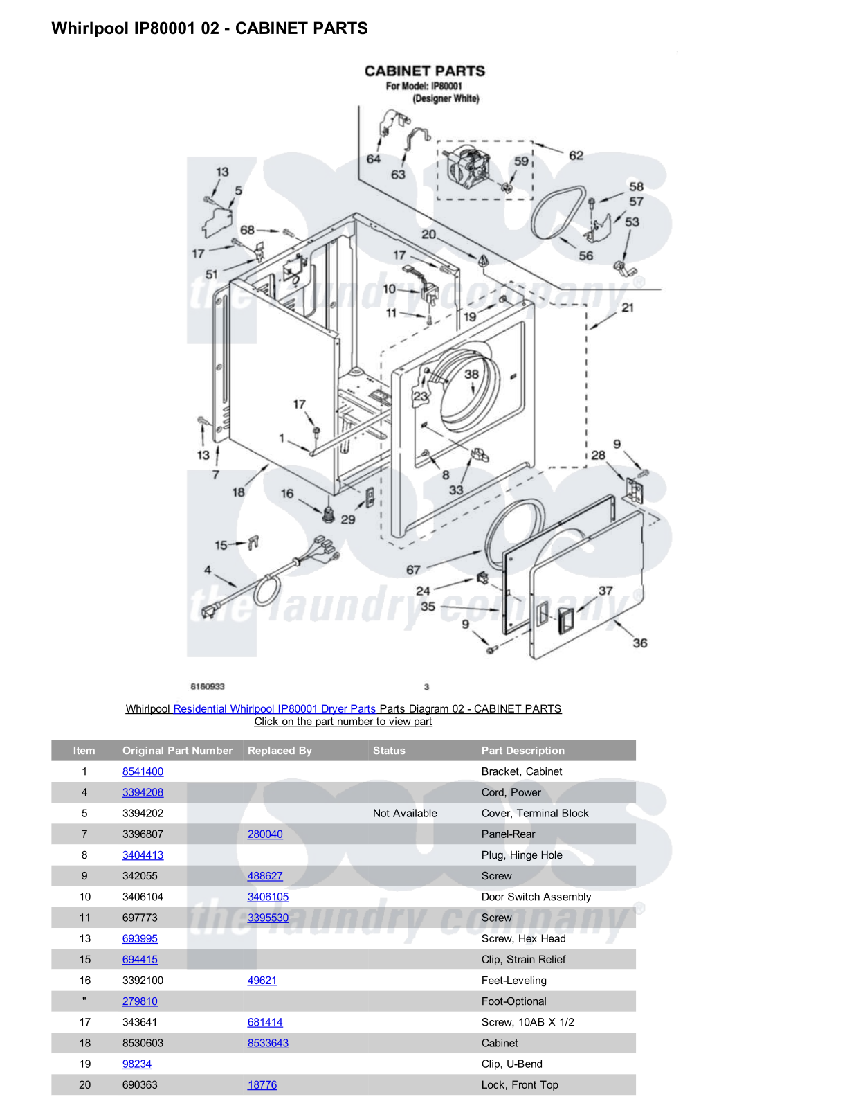 Whirlpool IP80001 Parts Diagram