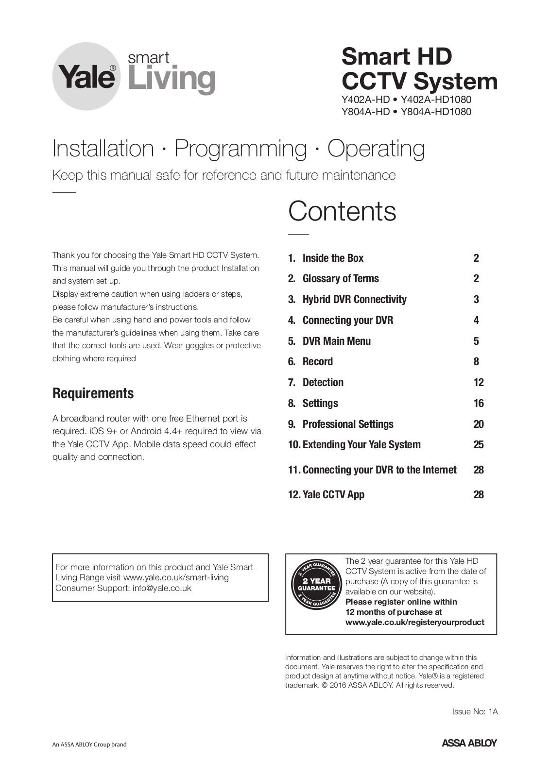 Yale Y402B-HD Instruction manual