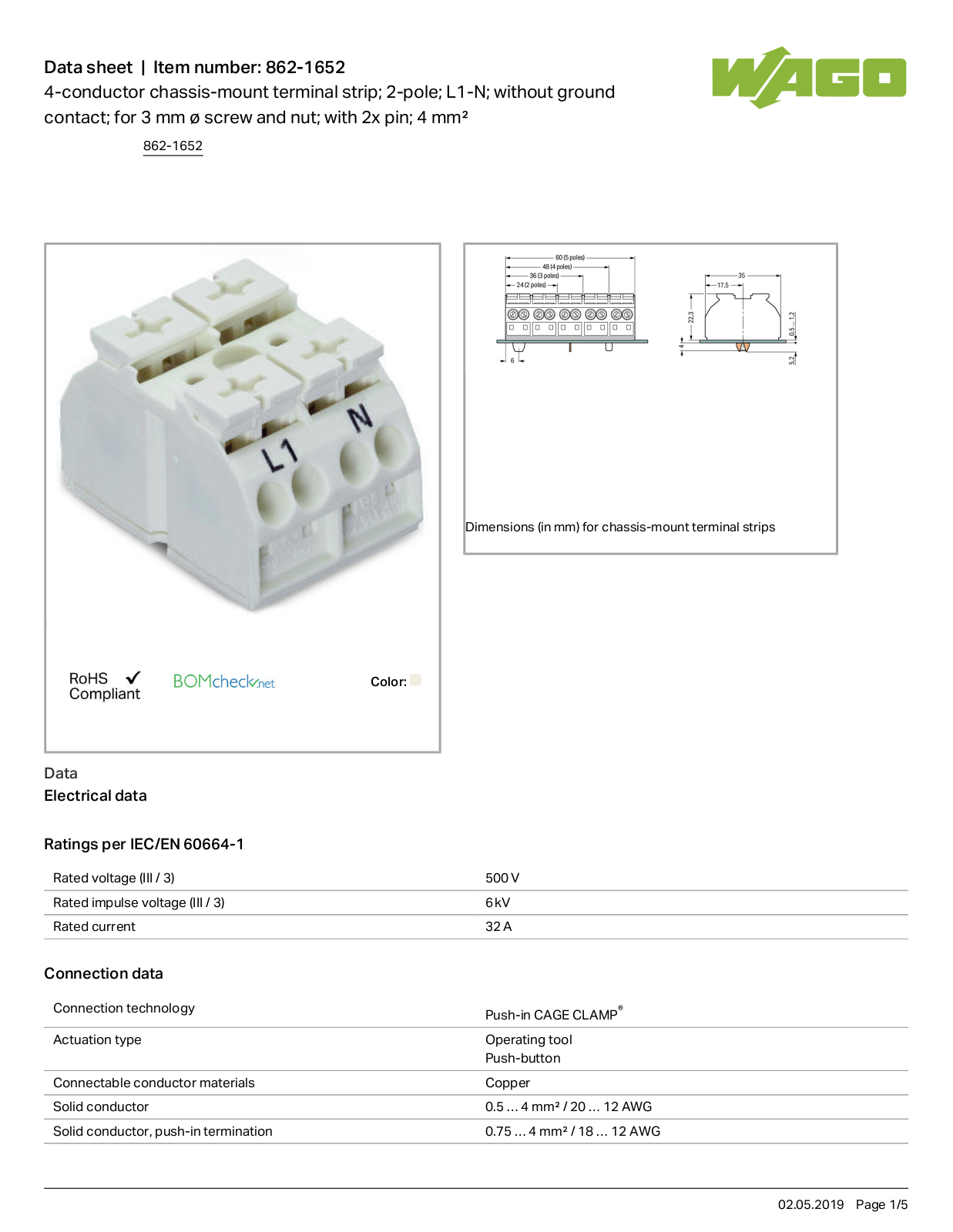 Wago 862-1652 Data Sheet