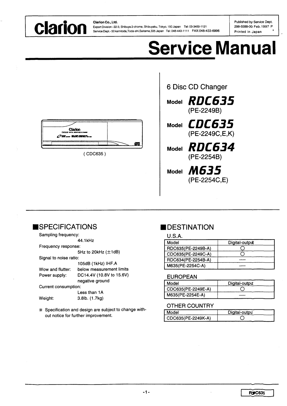 Clarion CDC634, RDC634, RDC635, M635 Schematic