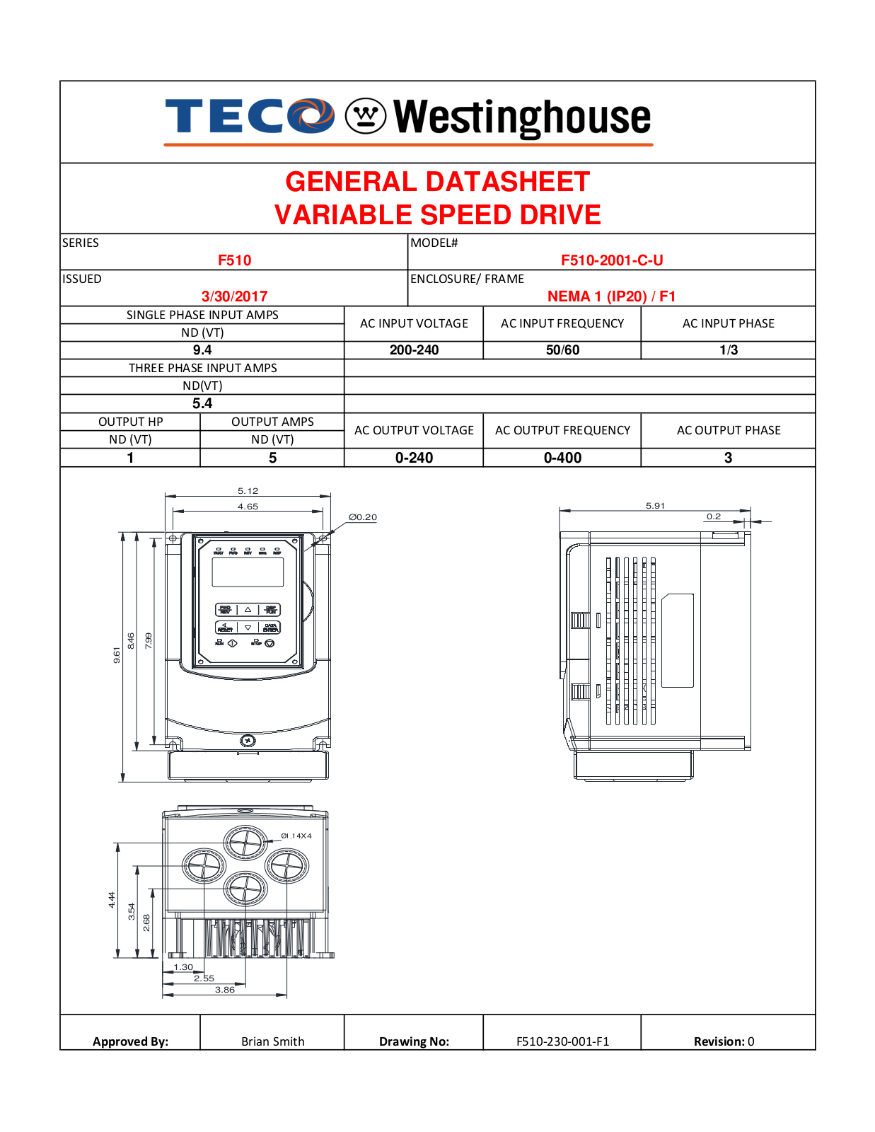 Teco F510-2001-C-U Data Sheet