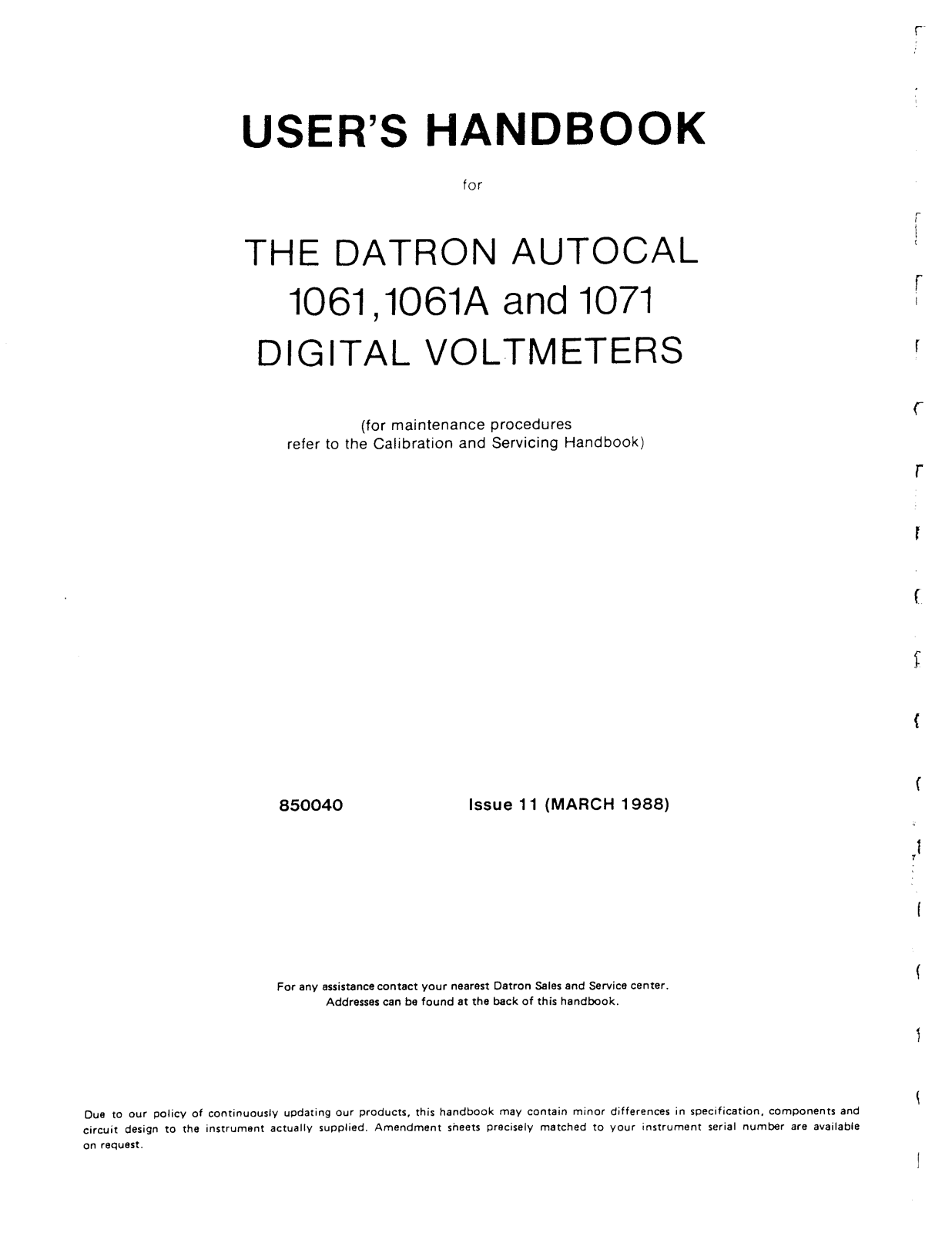 Datron Instruments 1071, 1061A, 1061 User Manual