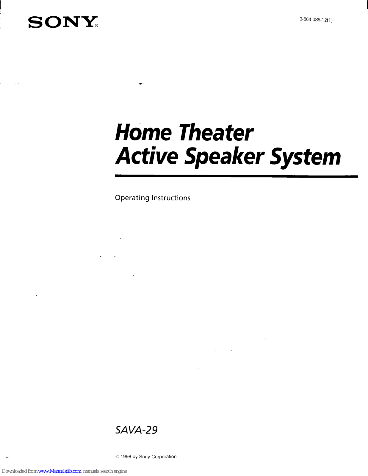 Sony SA-VA29 Primary Operating Instructions Manual