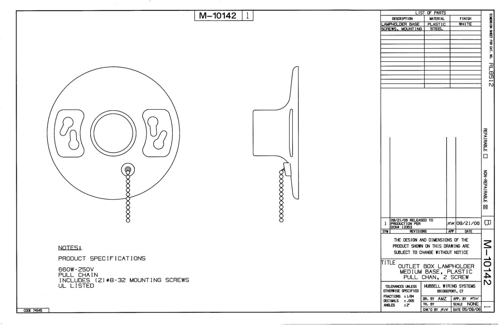 Hubbell RL8512 Reference Drawing