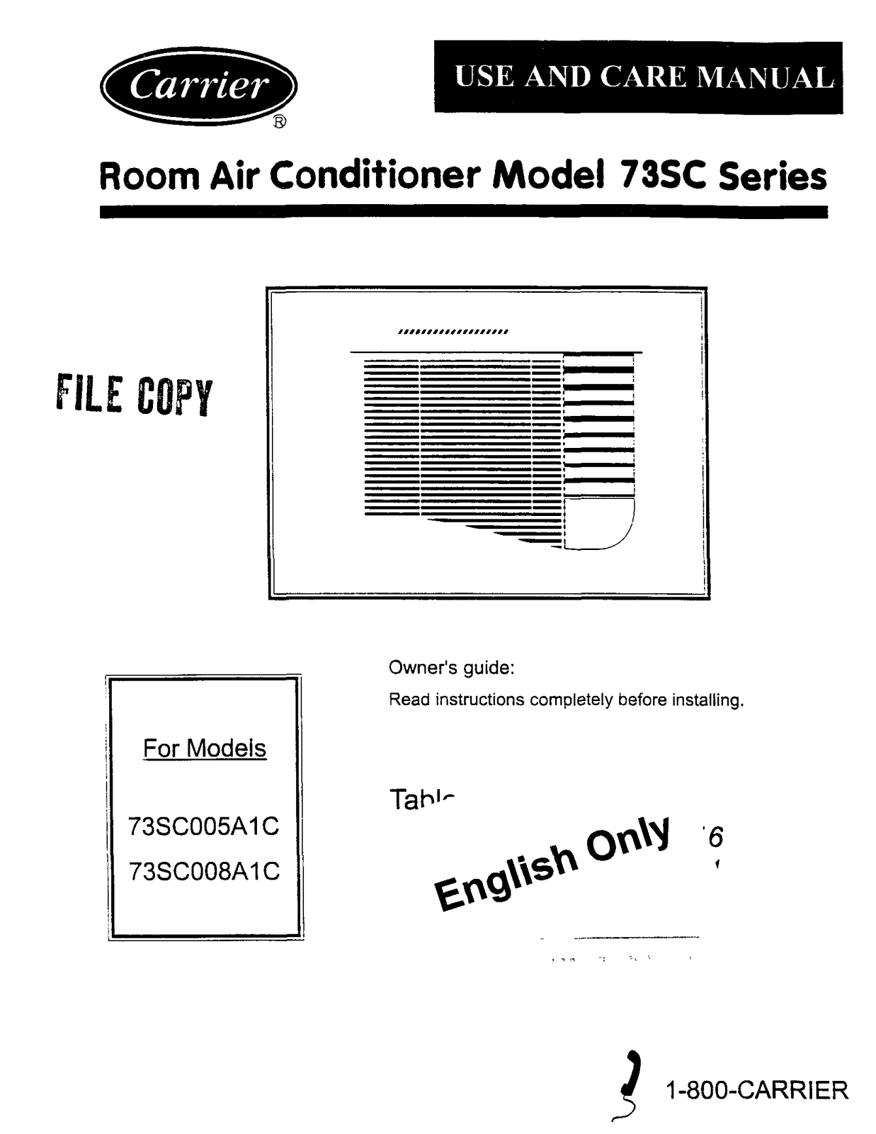 Carrier 73SC008A1C, 73SC005A1C User Manual