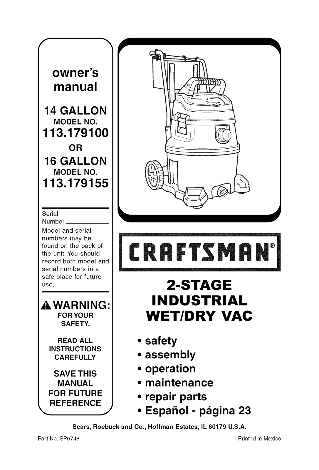 Craftsman 113179155, 113179100 Owner’s Manual
