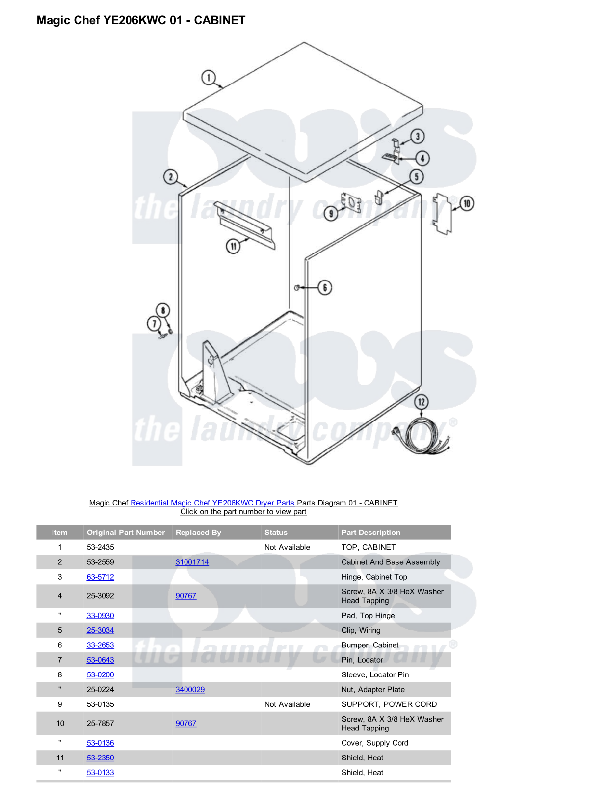 Magic Chef YE206KWC Parts Diagram