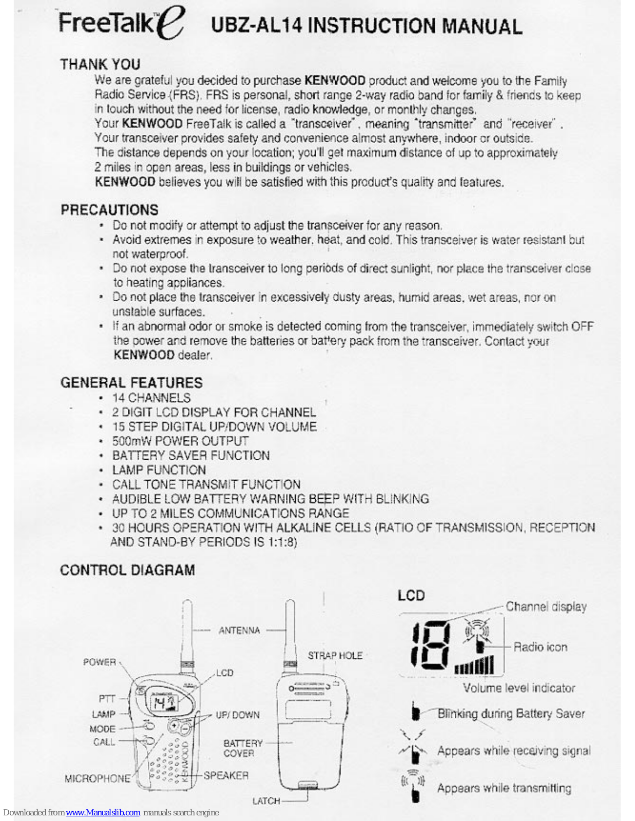 Kenwood FreeTalk E UBZ-AL14 Instruction Manual