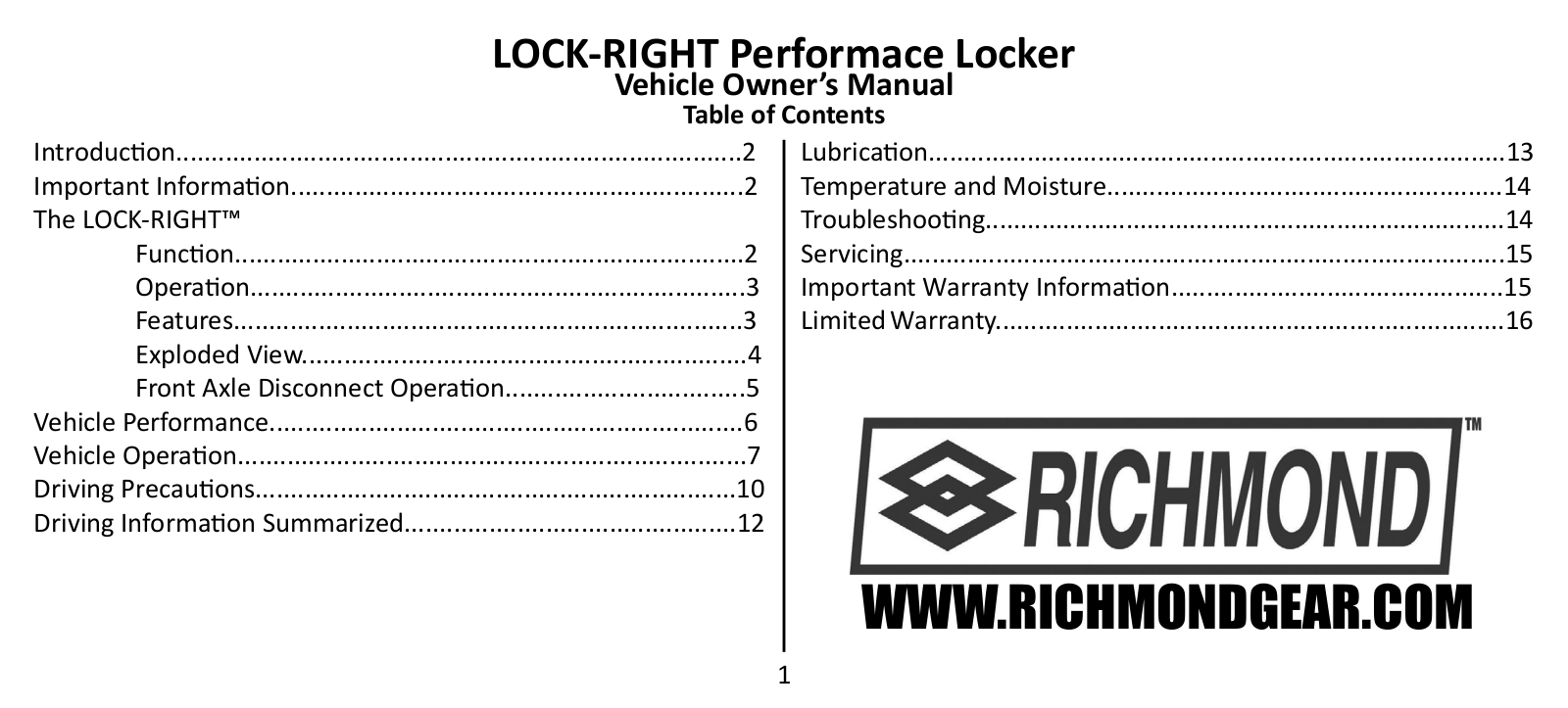 Powertrax LOCK-RIGHT User Manual