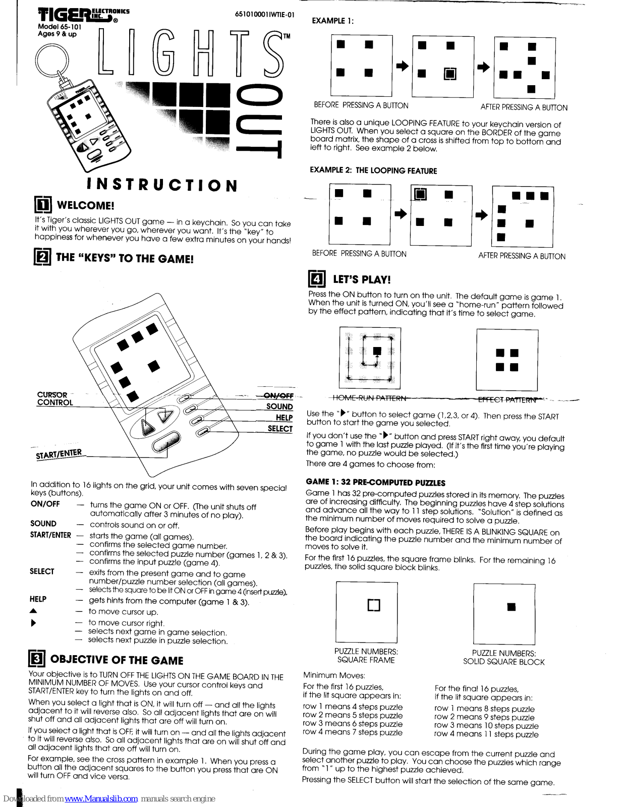 Tiger Lights 65-101, Lights Out 65-101 Instruction Manual