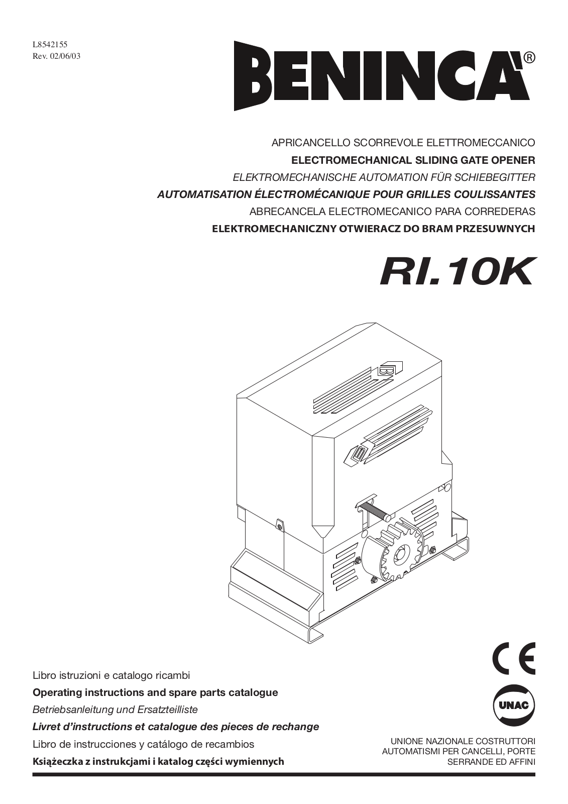 Beninca RI 10K User Manual