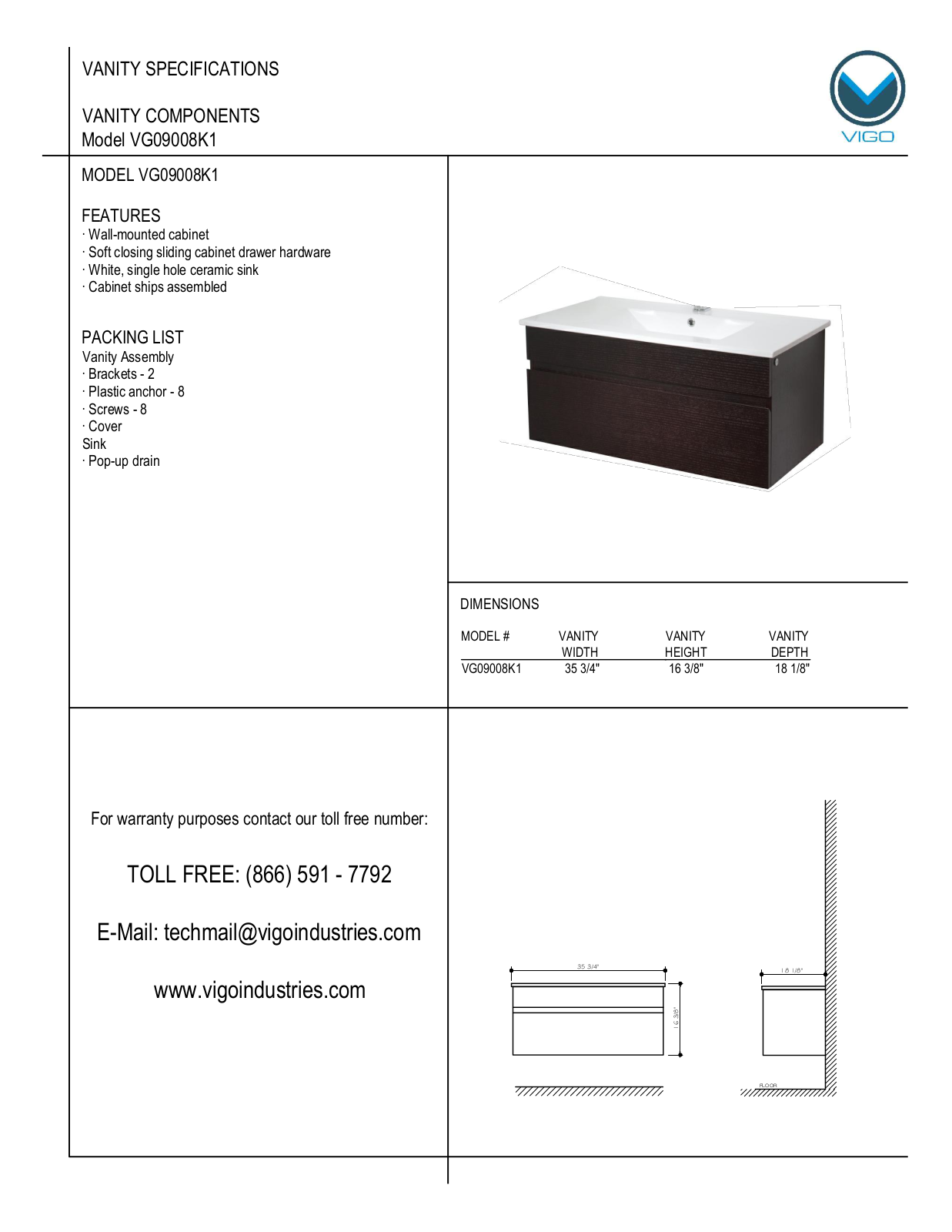 Vigo VG0908K1 User Manual