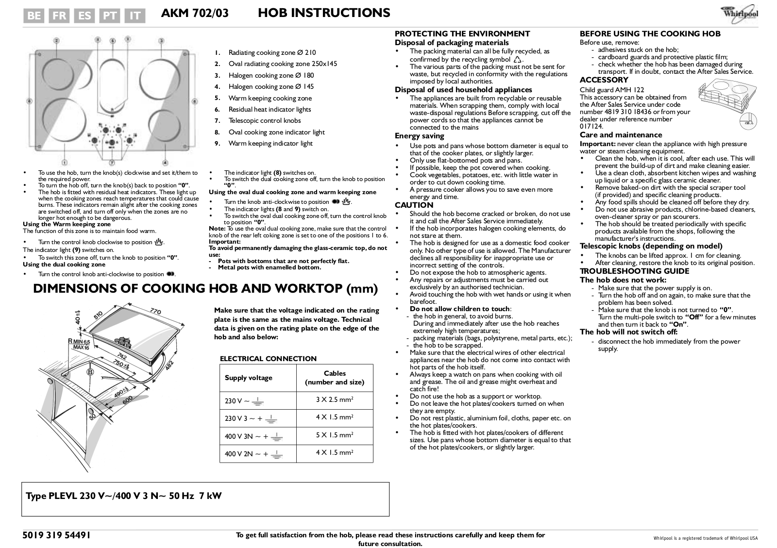 Whirlpool AKM 702/NB/03 INSTRUCTION FOR USE