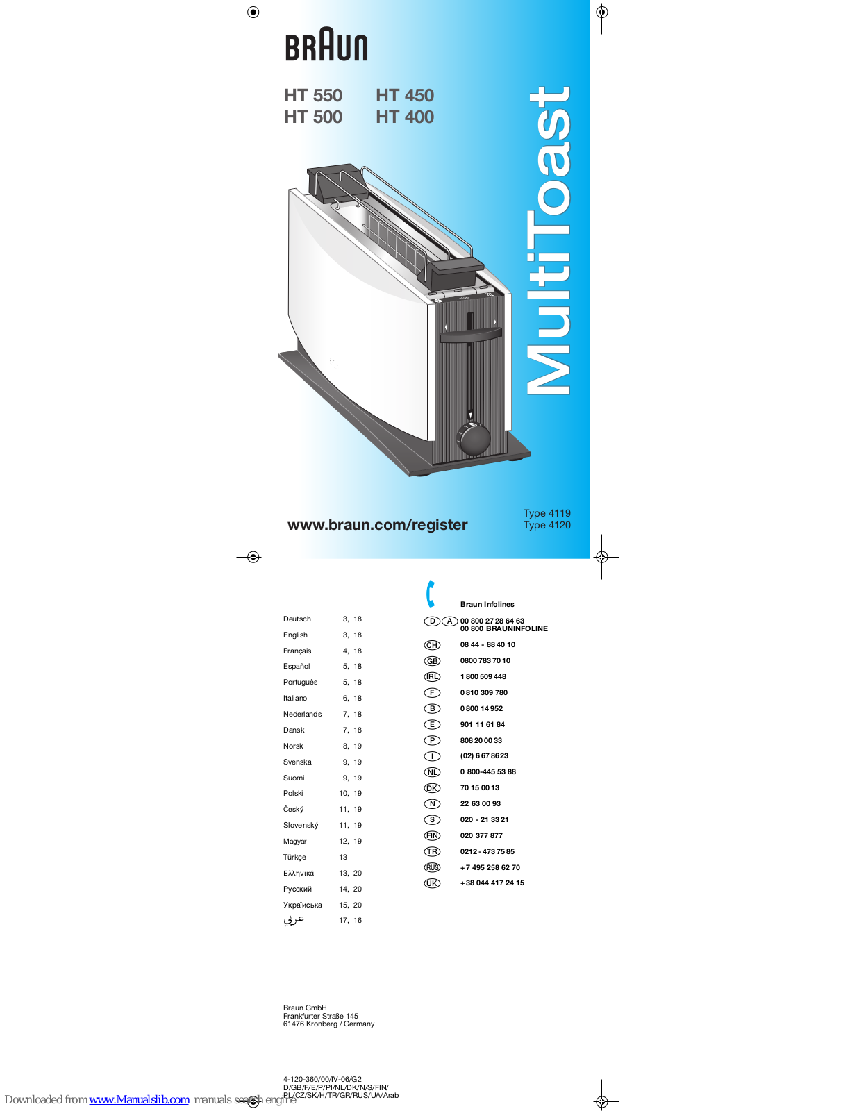 Braun 4120, MultiToast HT 400, MultiToast HT 450, MultiToast HT 500, MultiToast HT 550 Owner's Manual