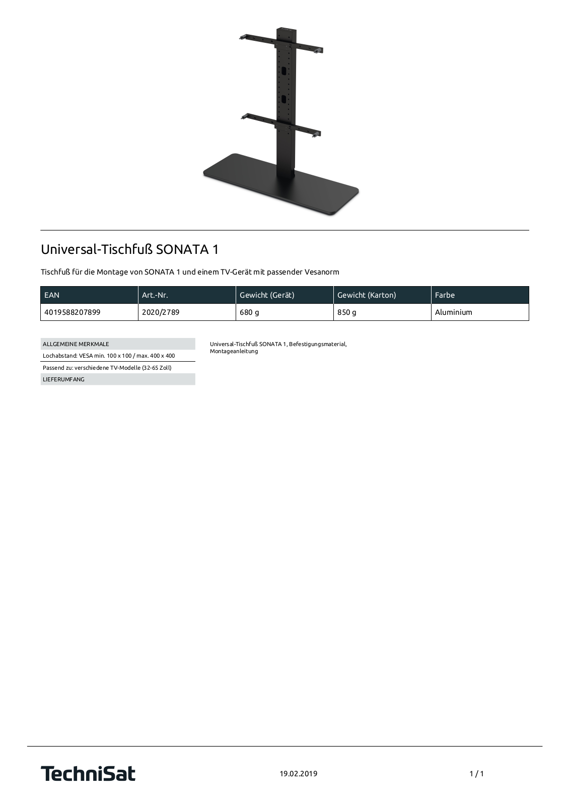 TechniSat Universal-Tischfuß SONATA 1 Technische details