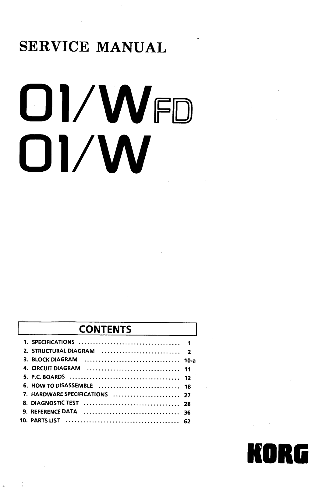 Korg 01/W, 01/W fd Service Manual