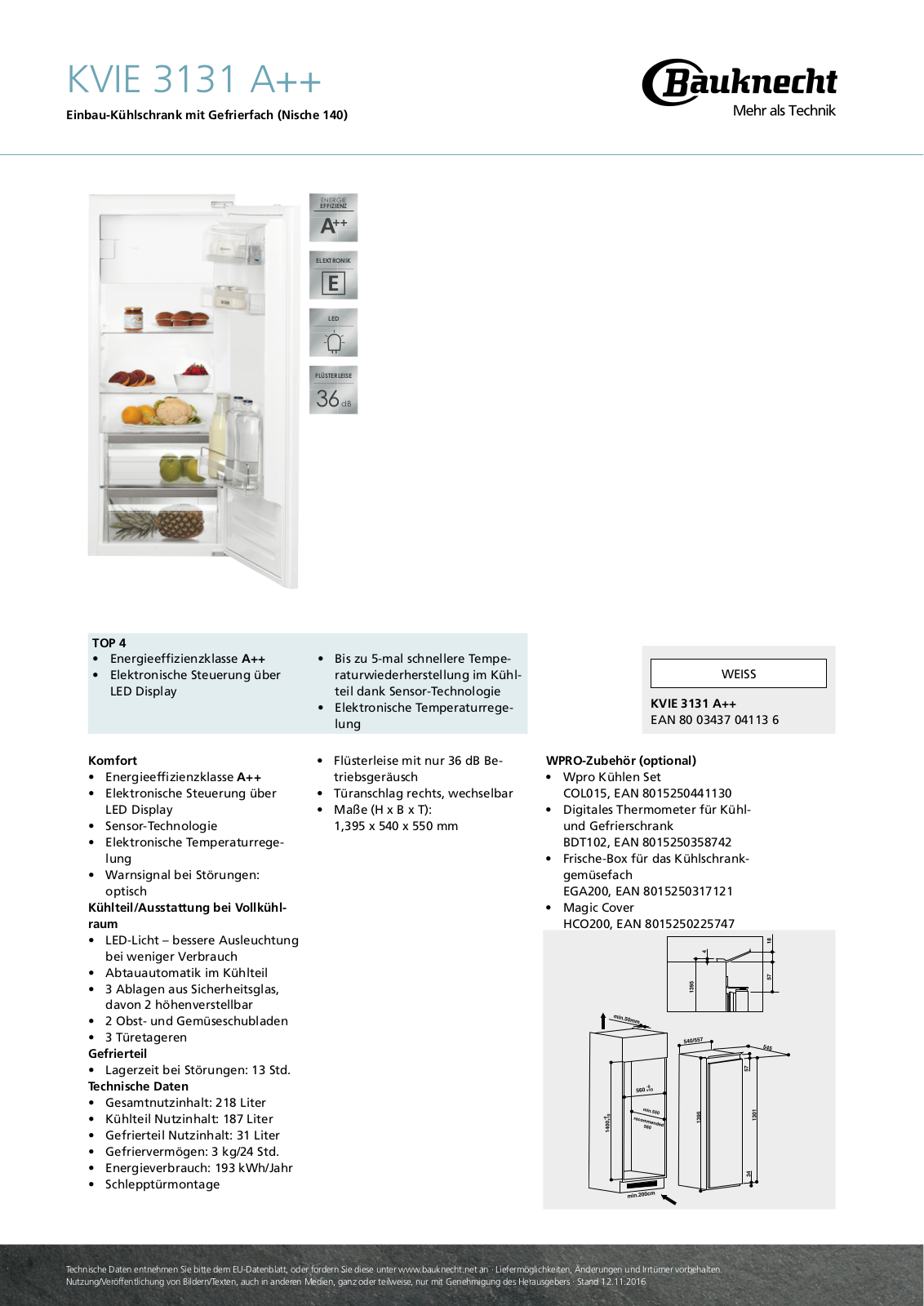 Bauknecht KVIE 3131 A++ User Manual