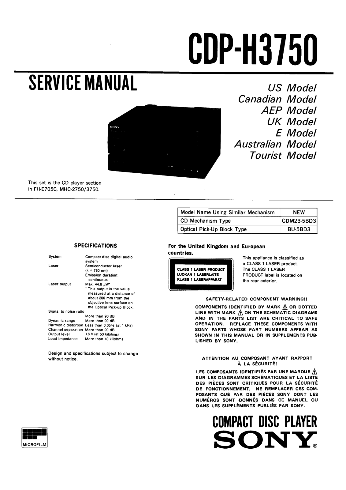 SONY CDP N550C, CDP M33 Service Manual