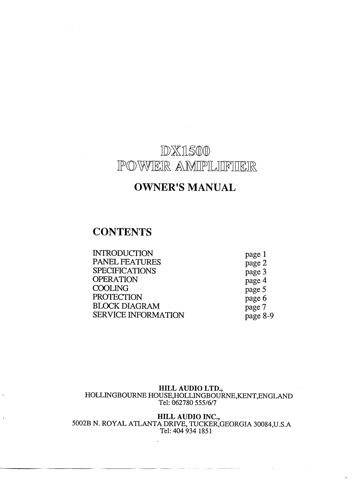 Hill audio DX1500 User Manual