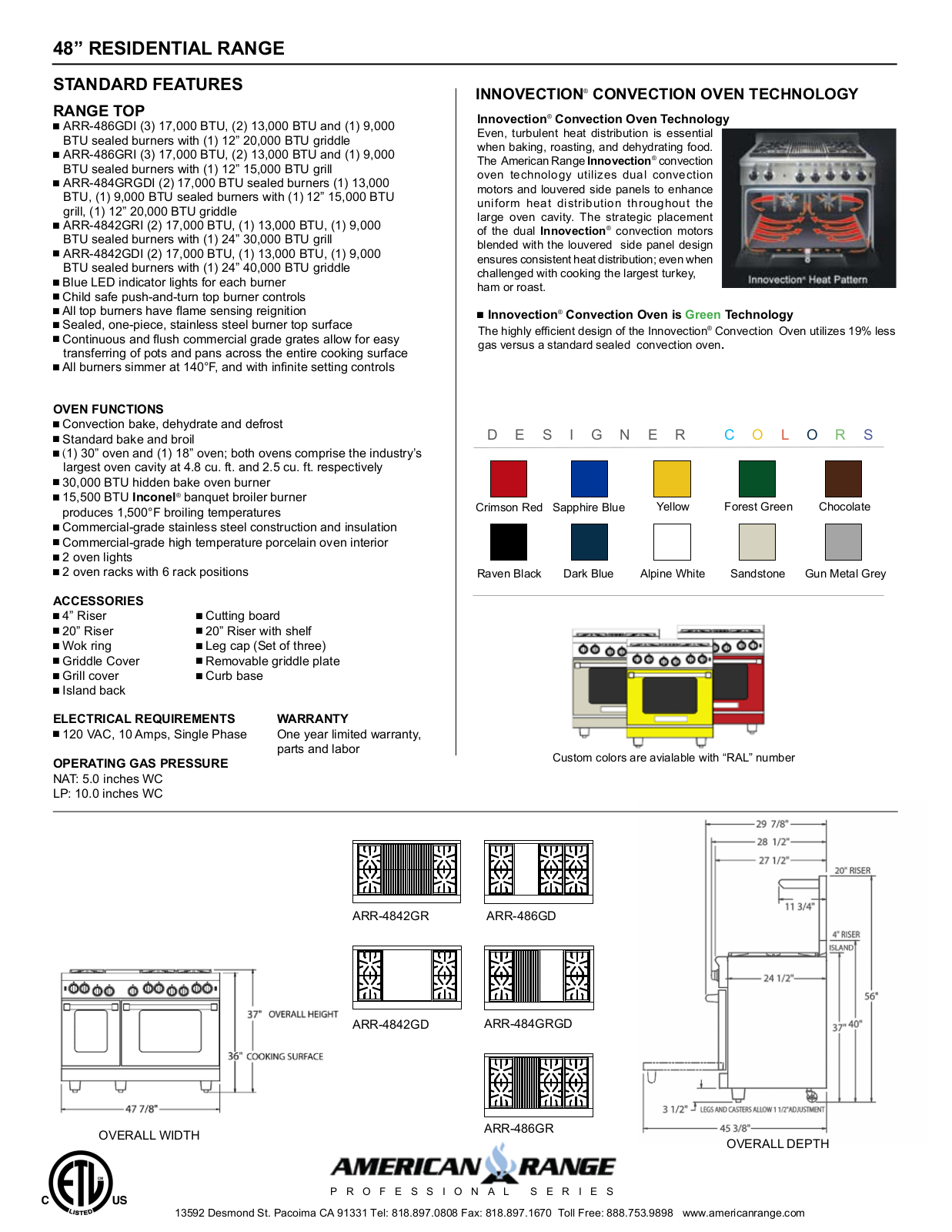 American Range ARR-4842GR, ARR-4842GD Specifications - ManualMachine.com