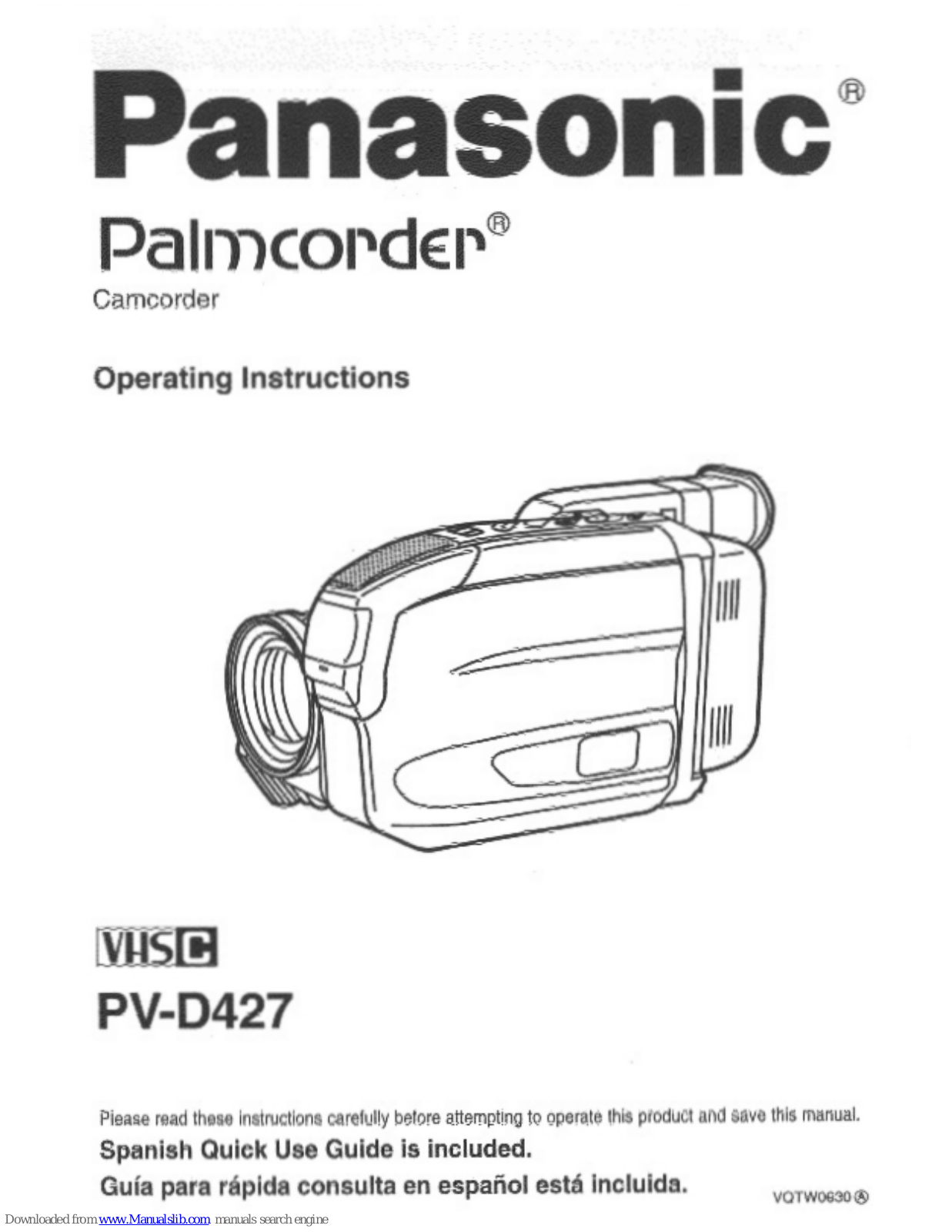 Panasonic Palmcorder PV-D427, PVD427D - VHS-C CAMCORDER User Manual