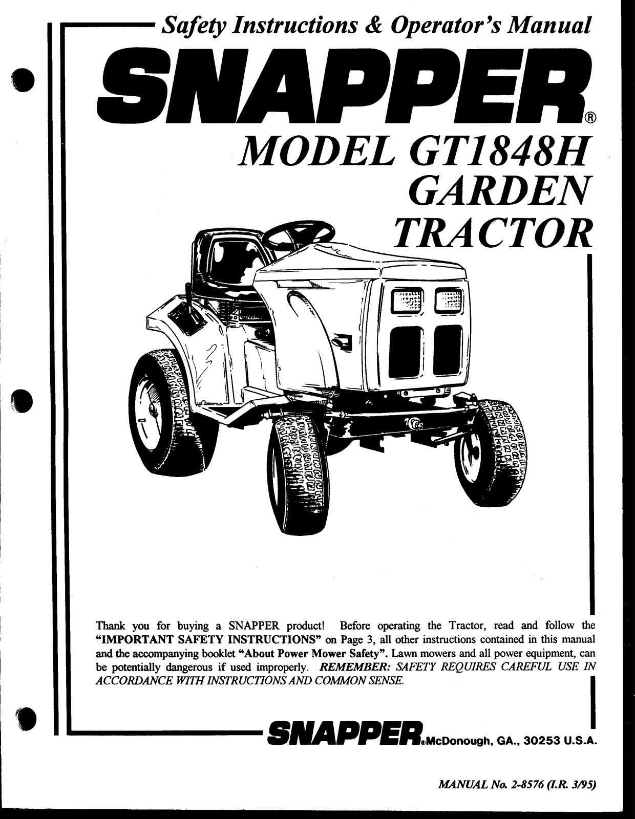 Snapper GT1848H User Manual