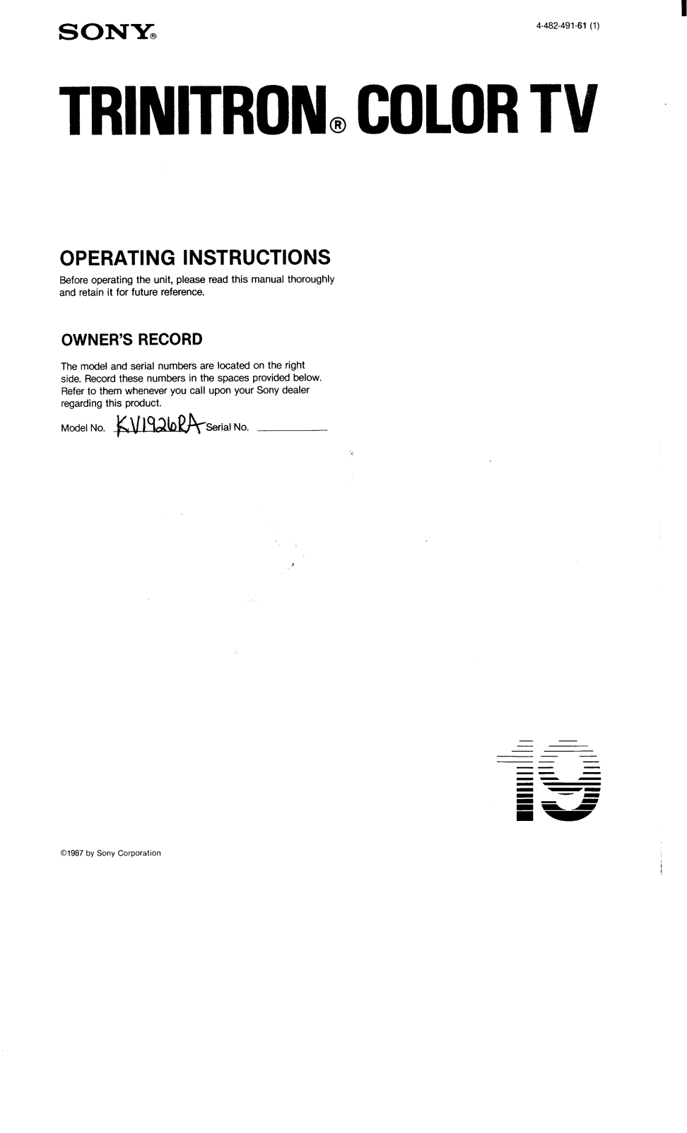 Sony KV-1926RA Operating manual
