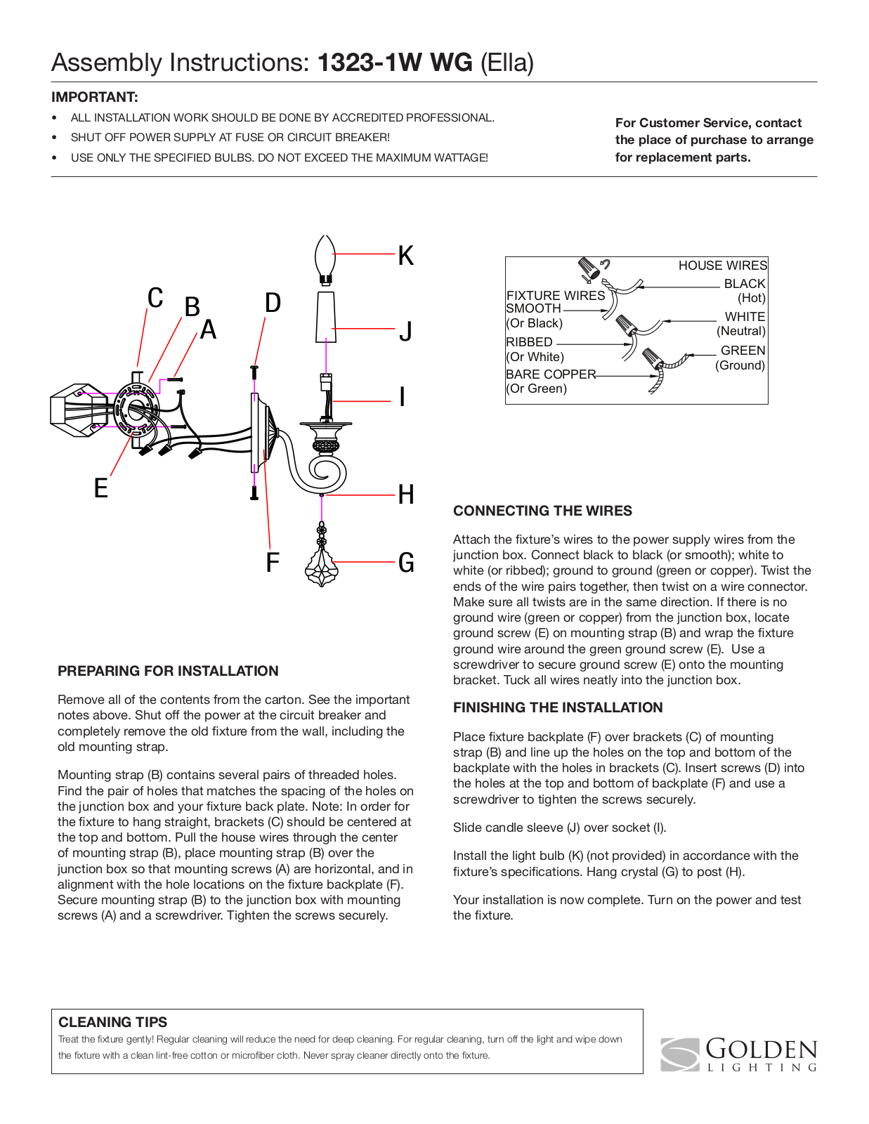 Golden Lighting 1323-1W WG User Manual