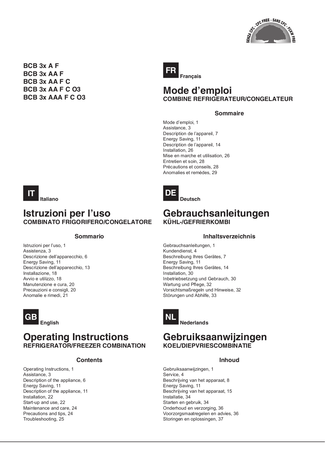 Hotpoint BCB 31 AA F C O3, BCB 31 AA F C, BCB 33 AA F C, BCB 31 AAA F C O3, BCB 33 AAA F C O3 User Manual