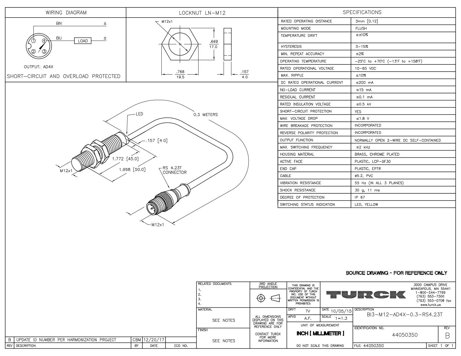 Turck BI3-M12-AD4X-0.3-RS4.23T Data Sheet