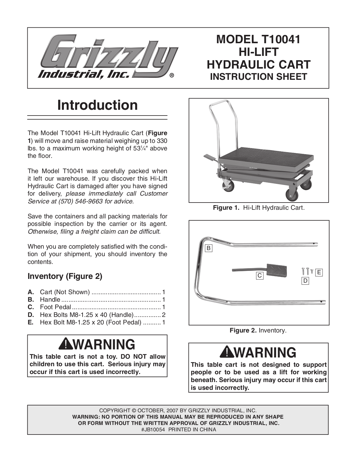 Grizzly T10041 User Manual