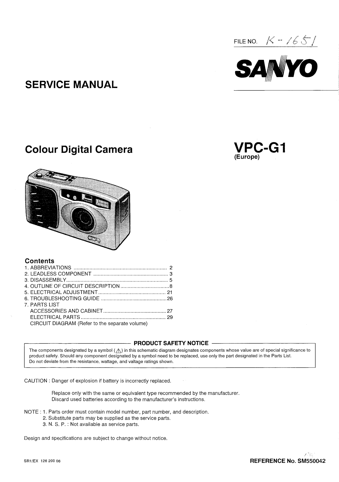 SANYO VPC-G1 SERVICE MANUAL