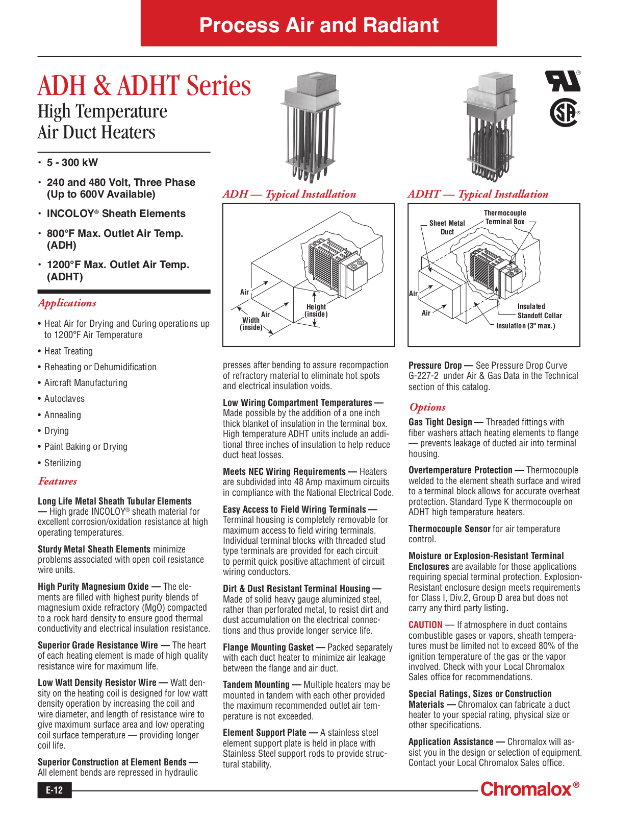 Chromalox ADH Series, ADHT Series Catalog Page