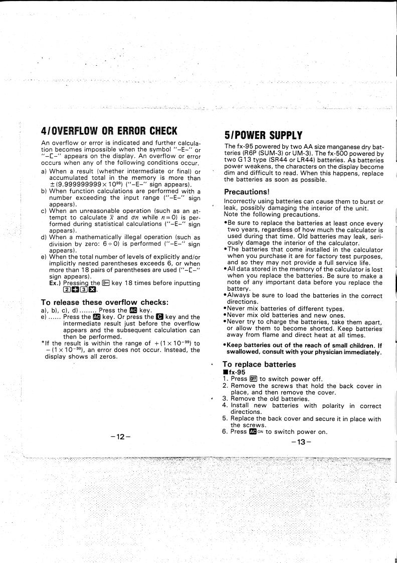 CASIO FX-95 User Manual