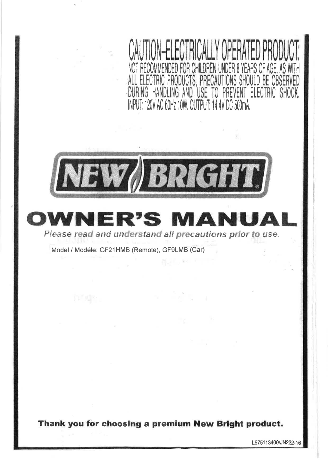 New Bright Co GF9LMB User Manual