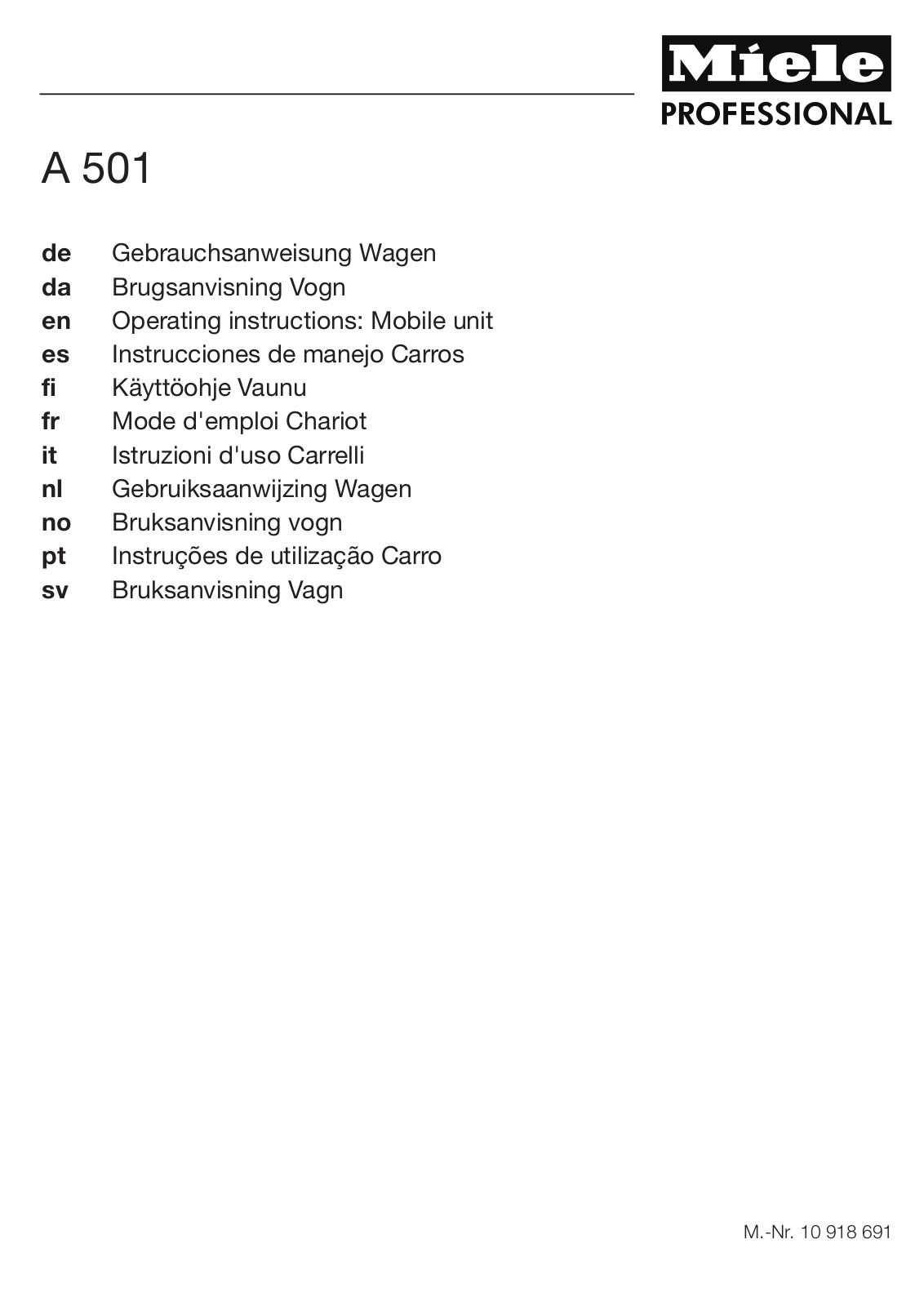 Miele A 501 Operating instructions