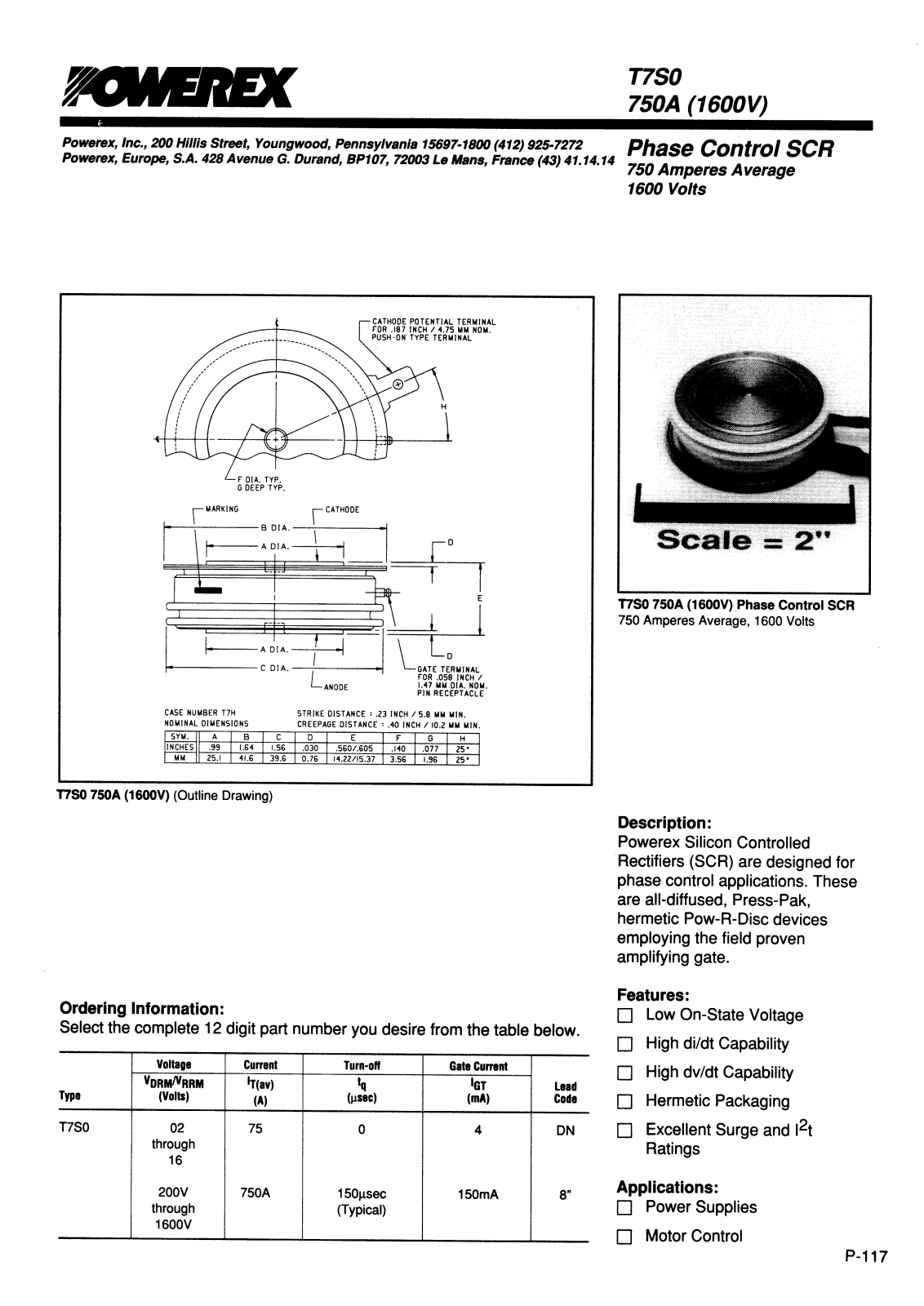 POWEREX T7S0147504DN, T7S0127504DN, T7S0107504DN, T7S0167504DN, T7S0087504DN Datasheet