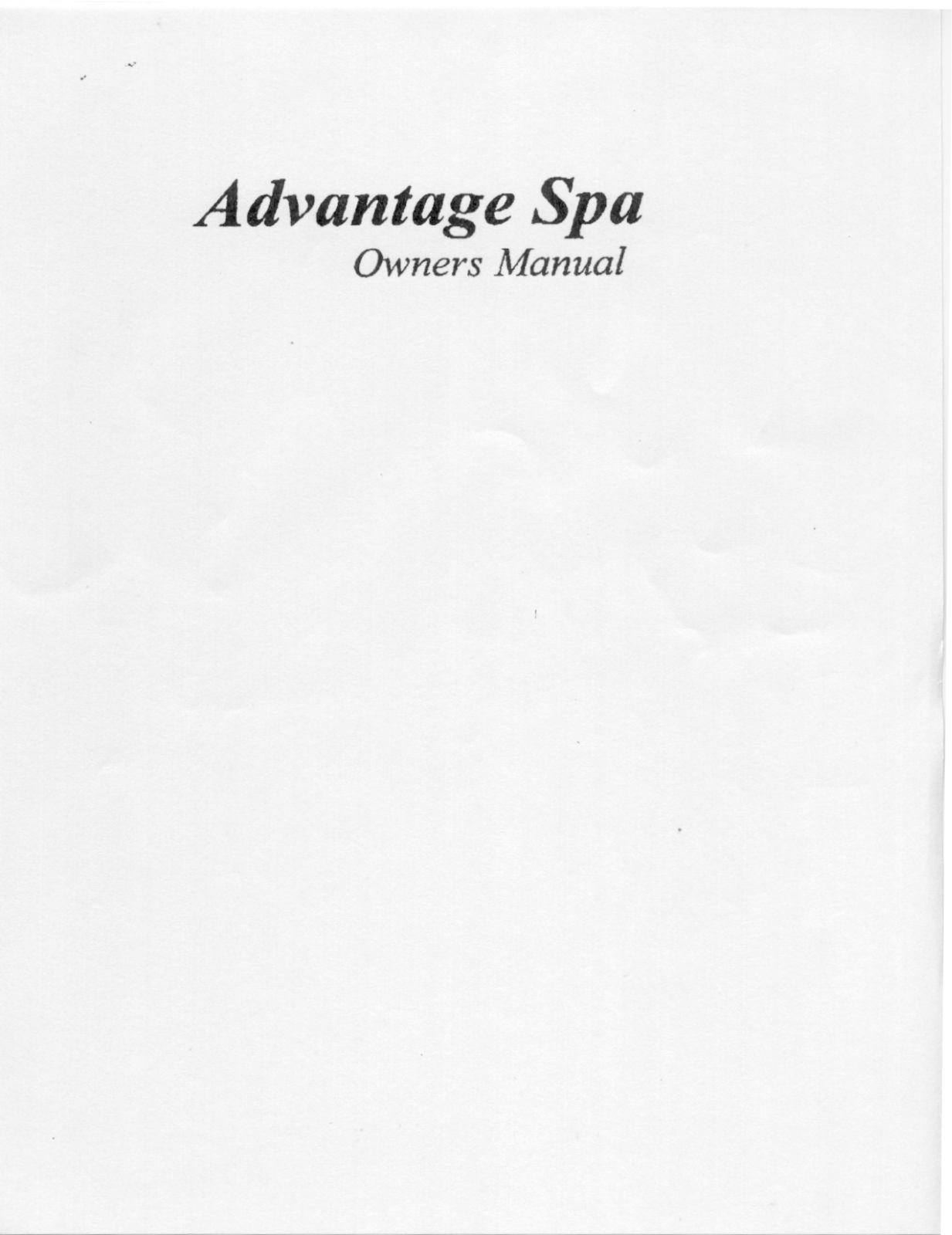 Advantage Spa Owners Manual