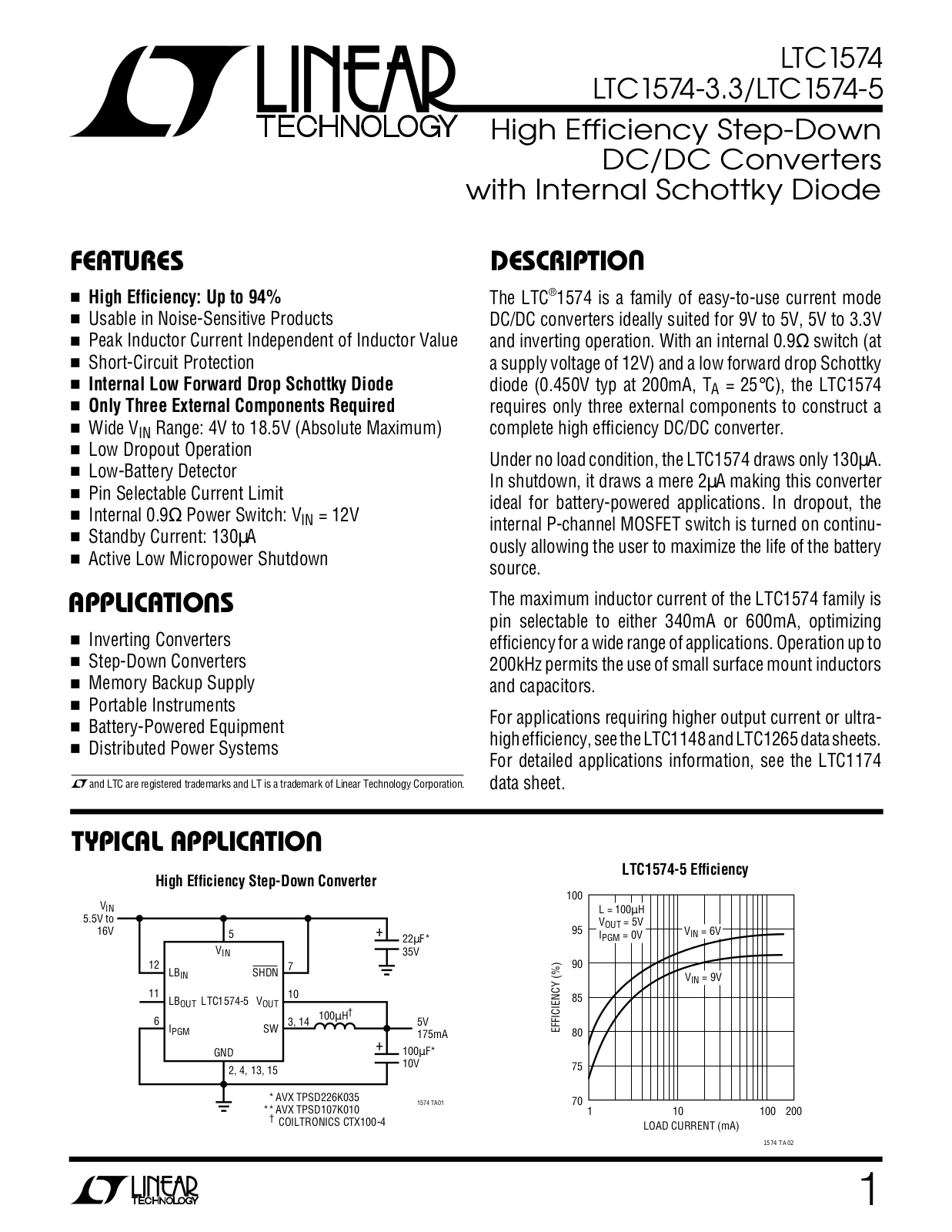 Linear Technology LTC1574-5, LTC1574-3.3, LTC1574 Datasheet